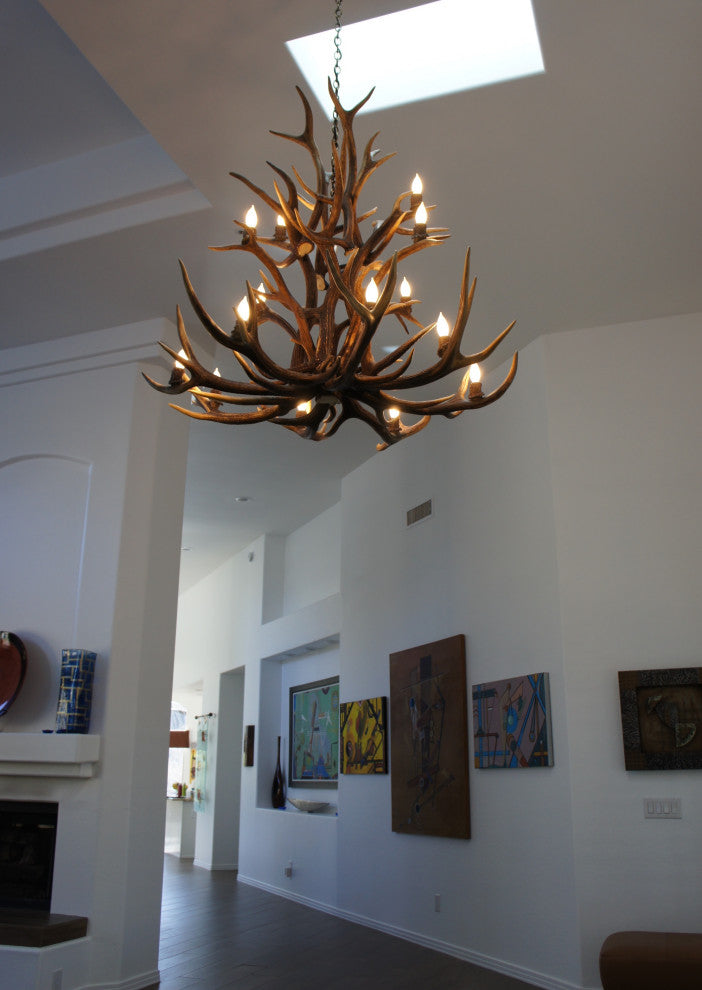 Elk Cascade Deer Antler Chandelier Light, Large, Parchment Shades