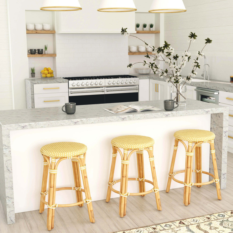 Tobias Rattan Counter Stool, Yellow