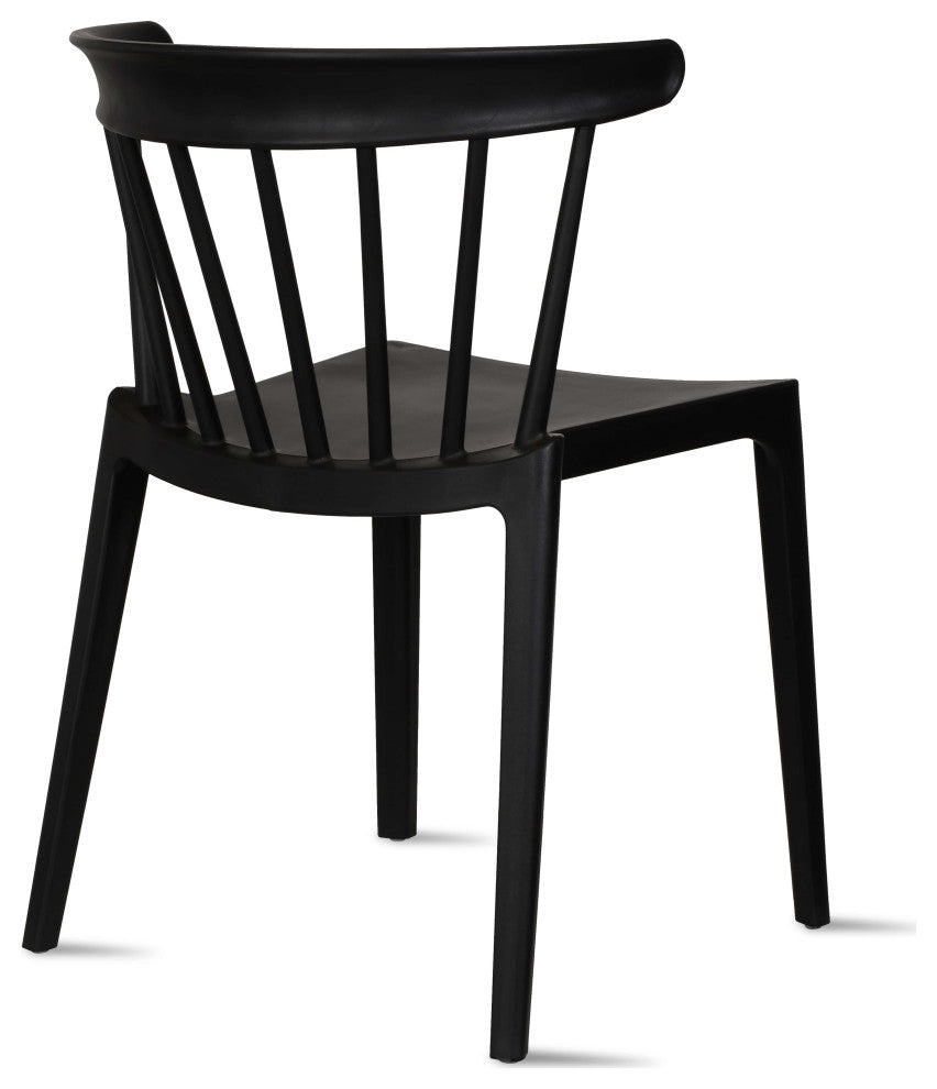 Set of 2 Dining Side Chairs, Plastic Indoor/Outdoor Stackable Patio Chair, Black