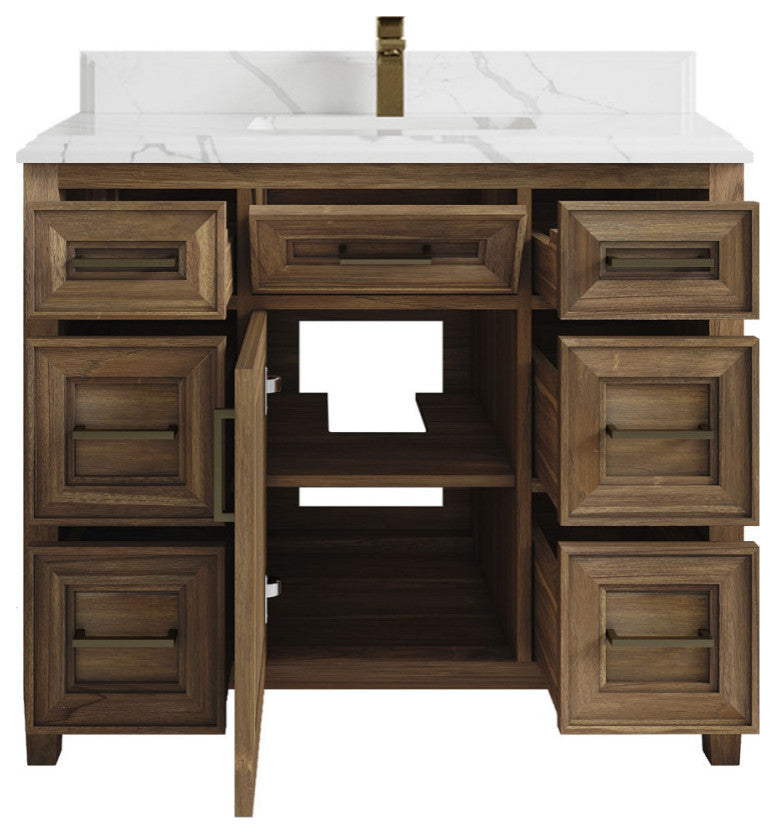 Santa Monica 42 Single Sink Bath Vanity in Graywashed Teak 1.5" Calacatta Laza