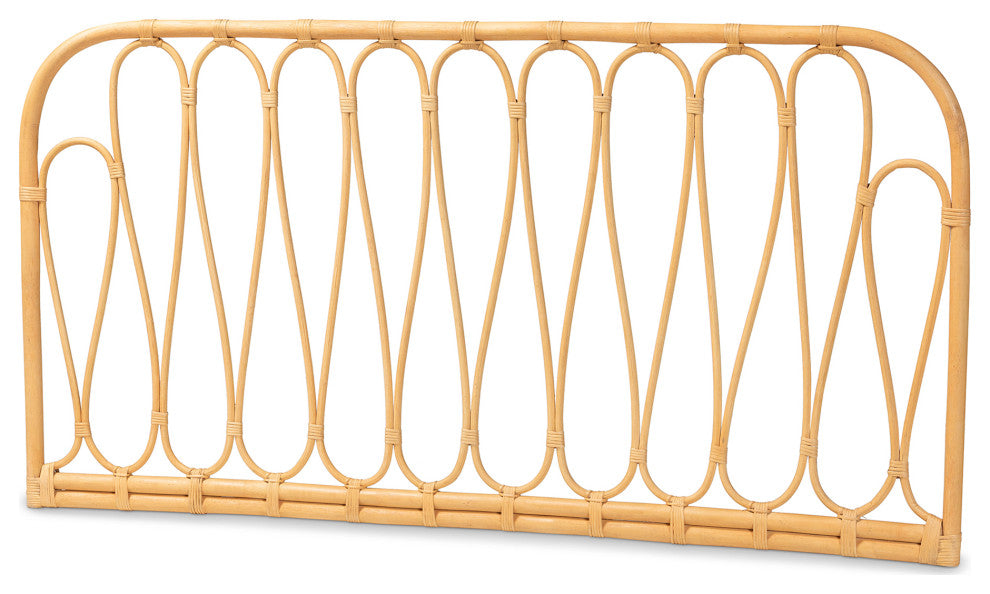 Carrick Modern Bohemian Natural Brown Rattan Queen Size Wall-mount Headboard