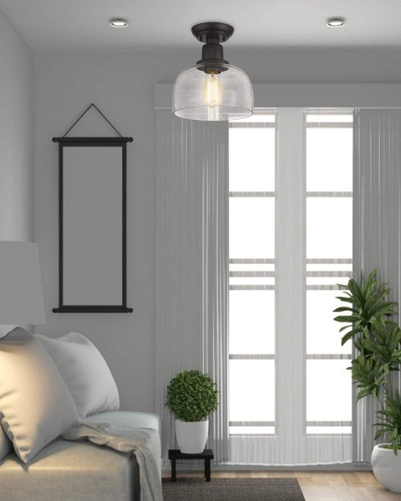 Black Semi Flush Mount Ceiling Light, Farmhouse