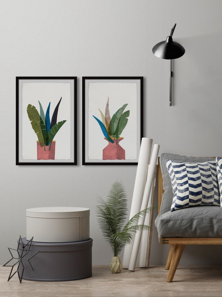 Indoor Banana Leaf Diptych, Set of 2, 12x18 Panels
