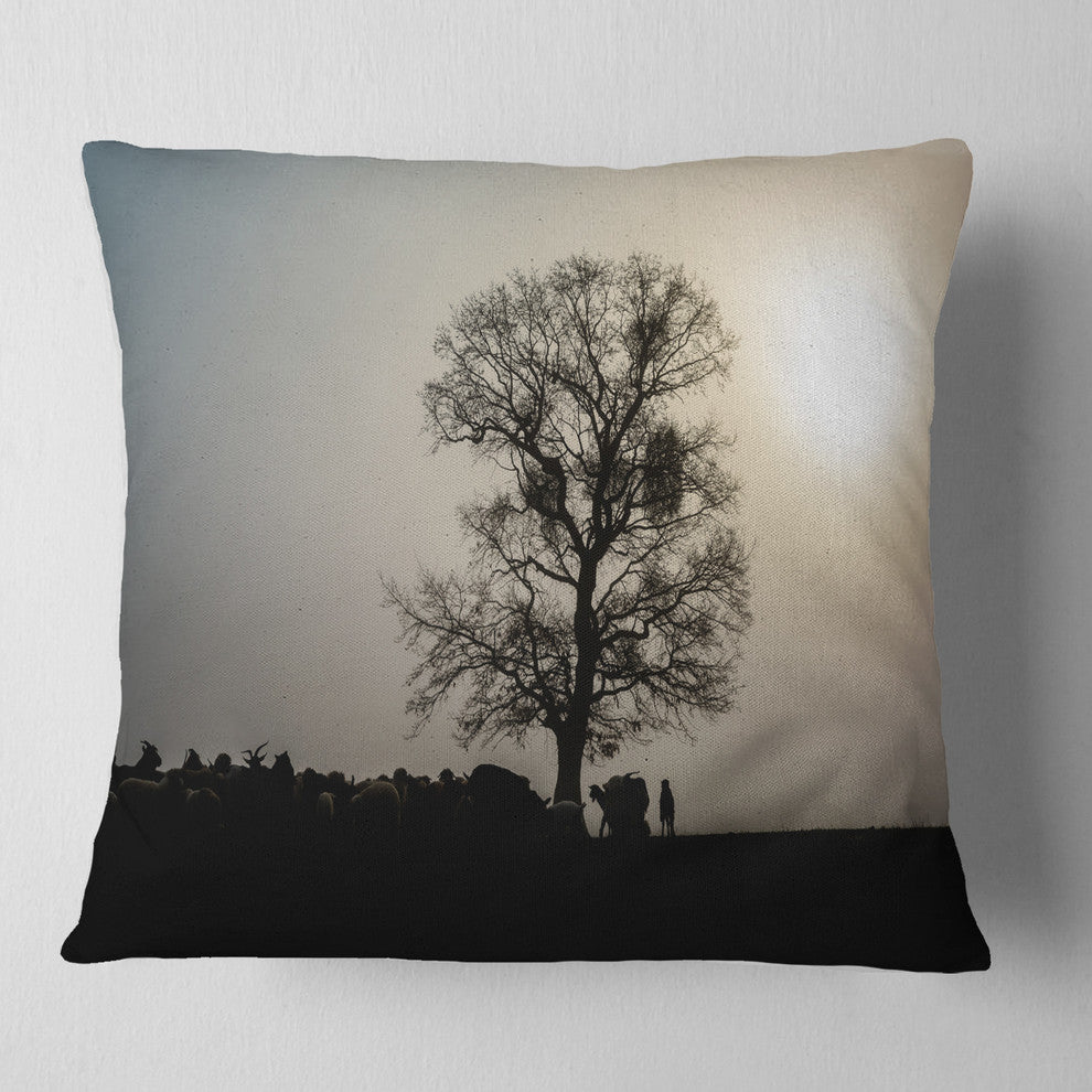 Frosty Spring Morning Sunrise with Tree Landscape Printed Throw Pillow, 18"x18"