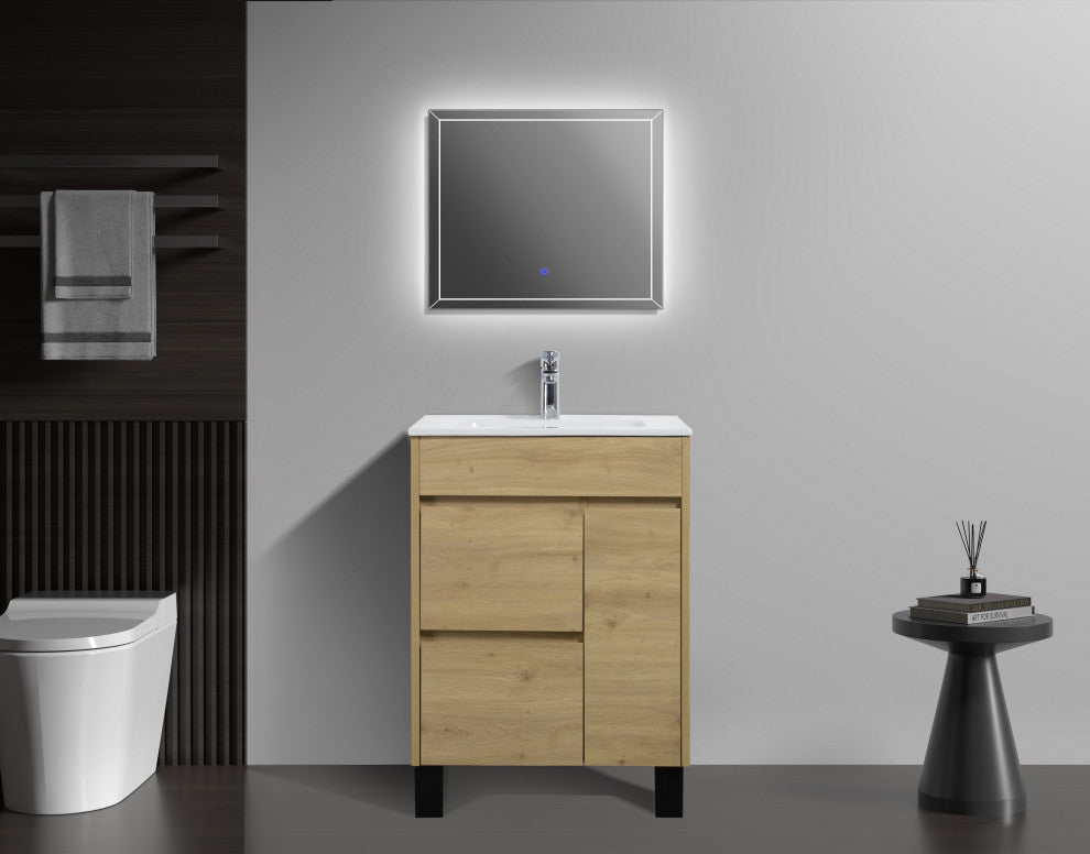 Alma Grace Natural Oak finish Freestanding Vanity With Porcelain sink, 24"