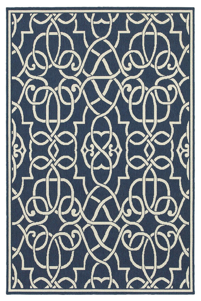 Oriental Weavers Sphinx Meridian 2205B  Outdoor Rug, Navy/Ivory, 5'3" X 7'6"