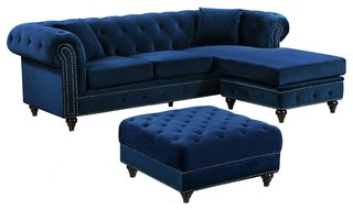 Sabrina Velvet 2-Piece Reversible Sectional, Navy
