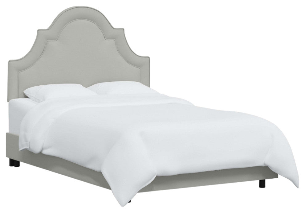 High Arched Bed With Border, Velvet Light Gray, Twin