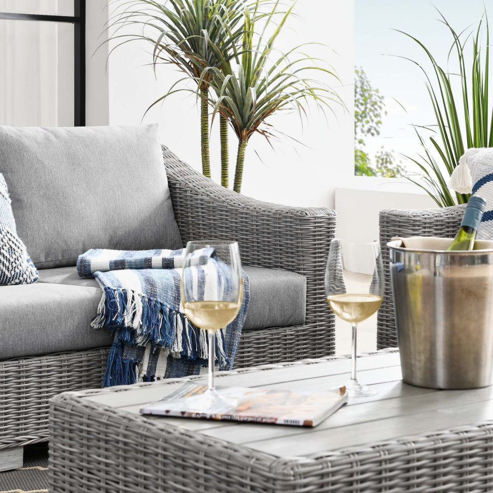Lounge Sectional Sofa Chair Set, Rattan, Wicker, Gray, Modern, Outdoor