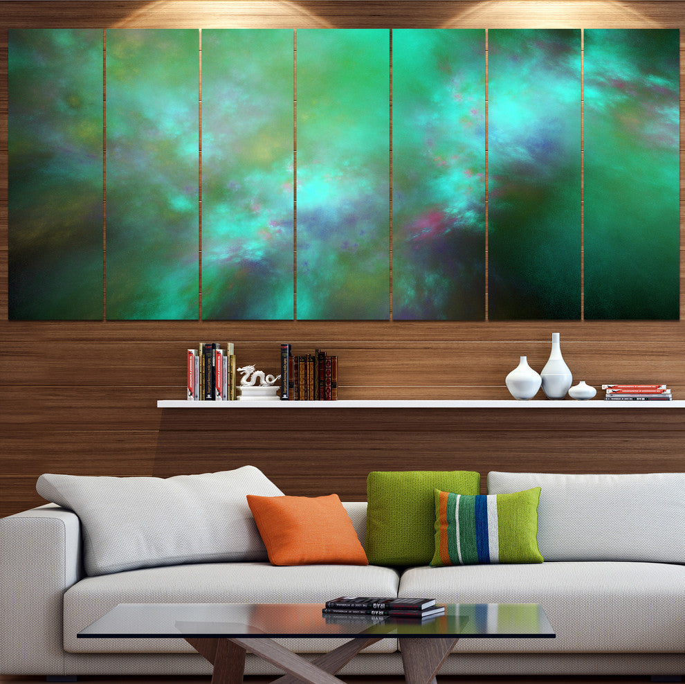 Blue Fractal Sky with Blur Stars, Abstract Canvas Art Print, 83"x32", 7 Panels