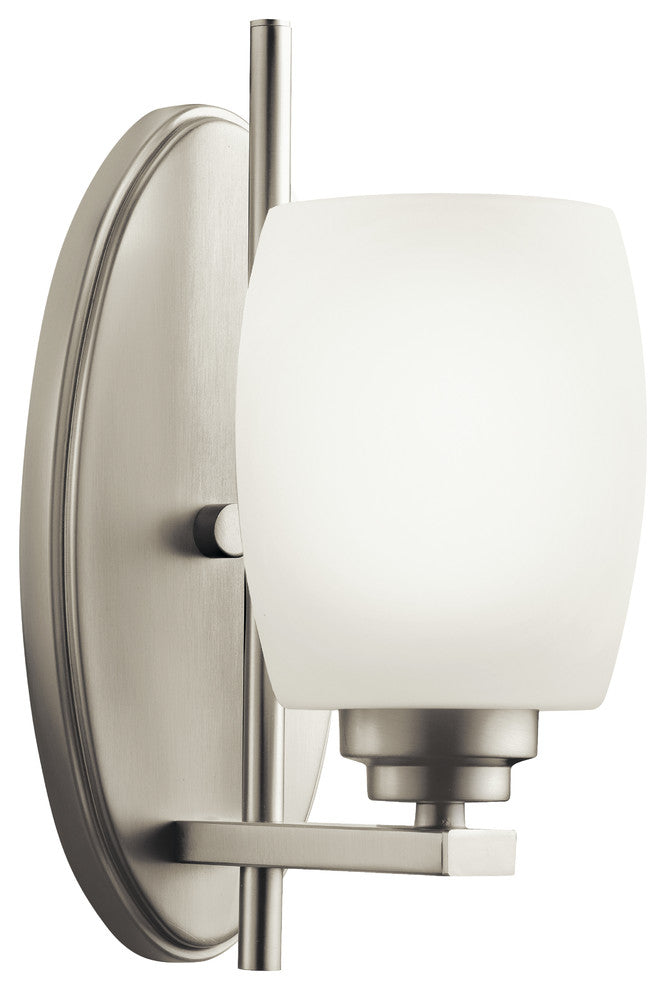 Wall Sconce 1-Light, Brushed Nickel/White Glass, Incandescent