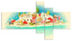 Santorini Panoramic View, Cityscape Watercolor Canvas Print, 60"x32", 5 panels