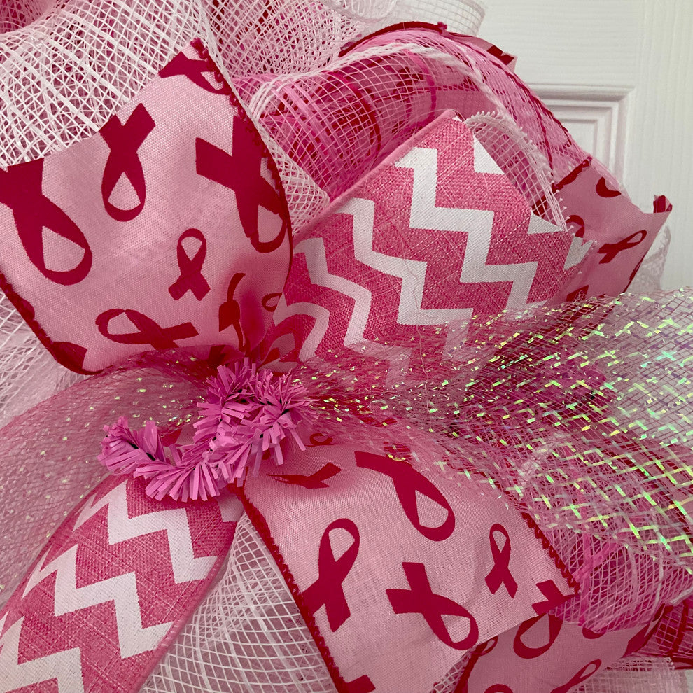 Breast Cancer Awareness Faith Ribbon Wreath Handmade Deco Mesh
