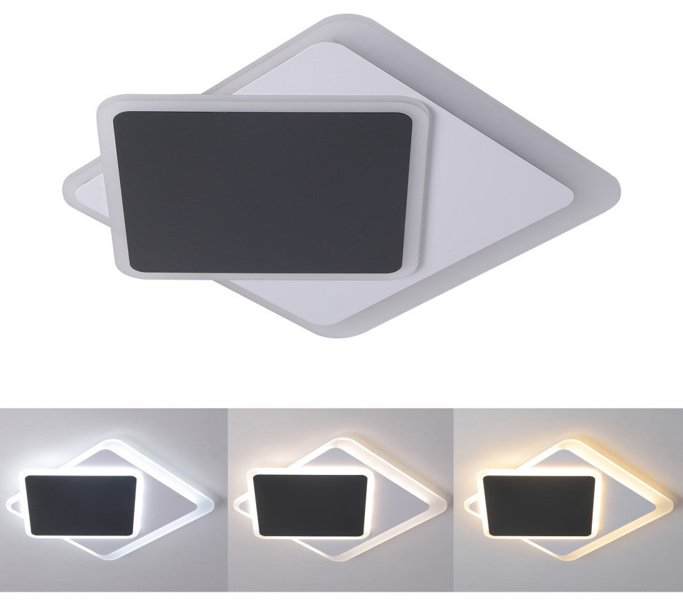 2-Light LED Flush Mount Light Unique Statement Square Ceiling Light, Black/White