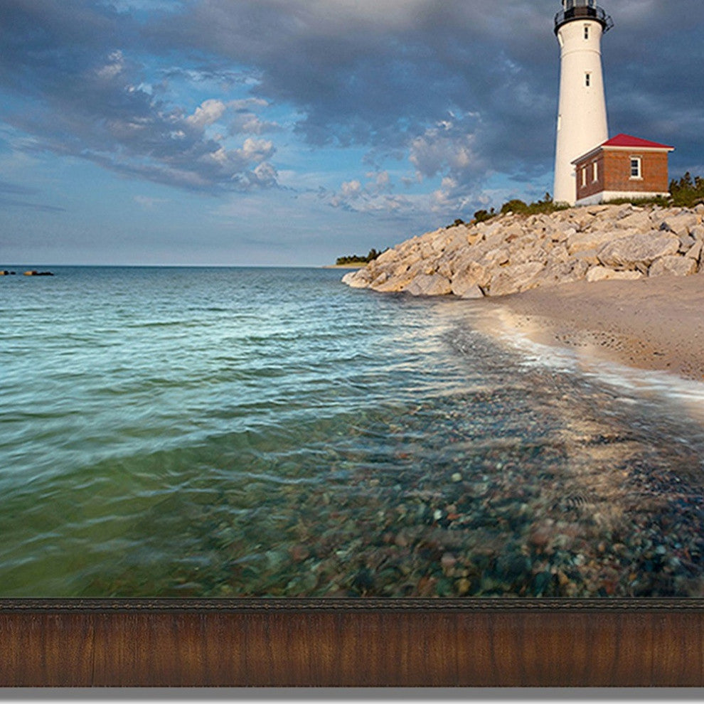 36" White Light House With Ocean 2 Framed Wall Art