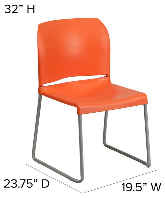 Set of 5 Multifunctional Stackable Chair, Plastic Seat With Sled Base, Orange