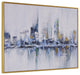 Cityscape Abstract Wall Art 36x47 With Gold Frame, Teal