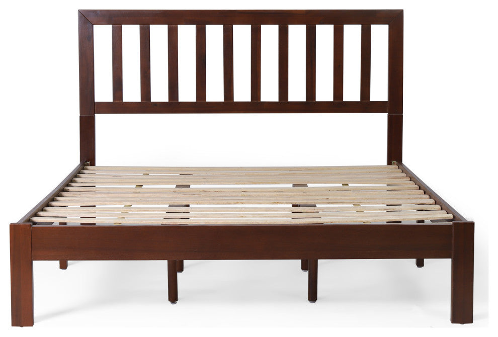 Braxton Modern Farmhouse Acacia Wood Queen Bed Platform, Dark Oak