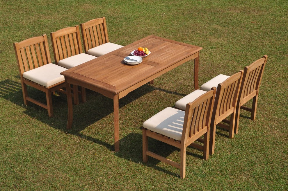 7-Piece Outdoor Teak Dining Set: 71" Rectangle Table, 6 Devon Armless Chairs