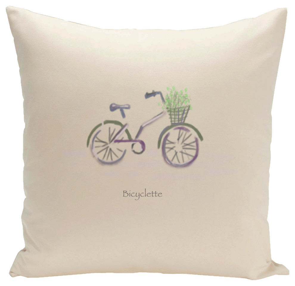 Polyester Decorative Pillow, Bicyclette, Grey, Purple, Green, 16"x16"