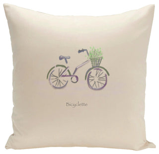 Polyester Decorative Pillow, Bicyclette, Grey, Purple, Green, 16"x16"
