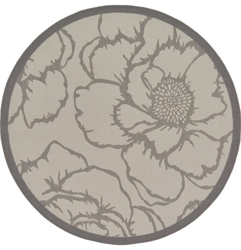 Rug Unique Loom Outdoor Botanical Gray Round 6' 0 x 6' 0