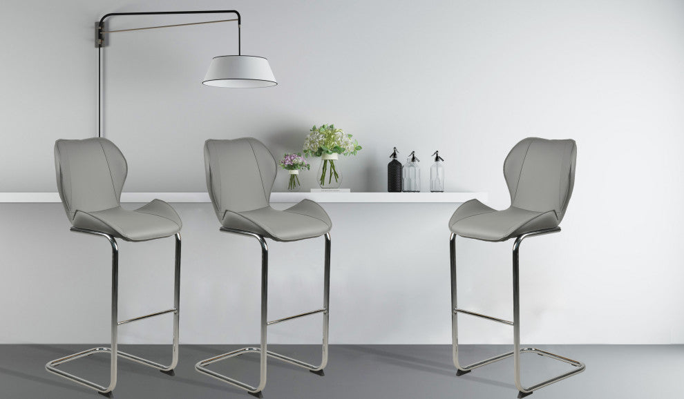 Modern PU 4 Bar chairs with Metal Legs for Dining,kitchen and Bar, Grey
