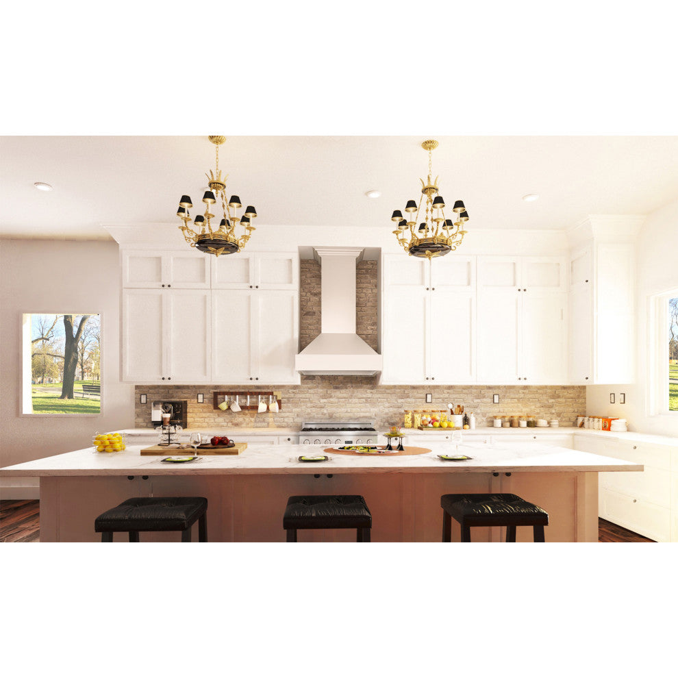 ZLINE 36 in. Wooden Wall Mount Range Hood, White Includes Motor, KBTT-36