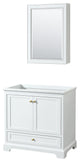 36" Single Bathroom Vanity, White, No Countertop, Gold Trim, Medicine Cabinet