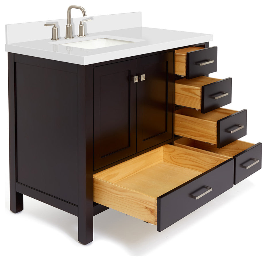 ARIEL Cambridge 43" Left Offset Rectangle Sink Bathroom Vanity Quartz Top