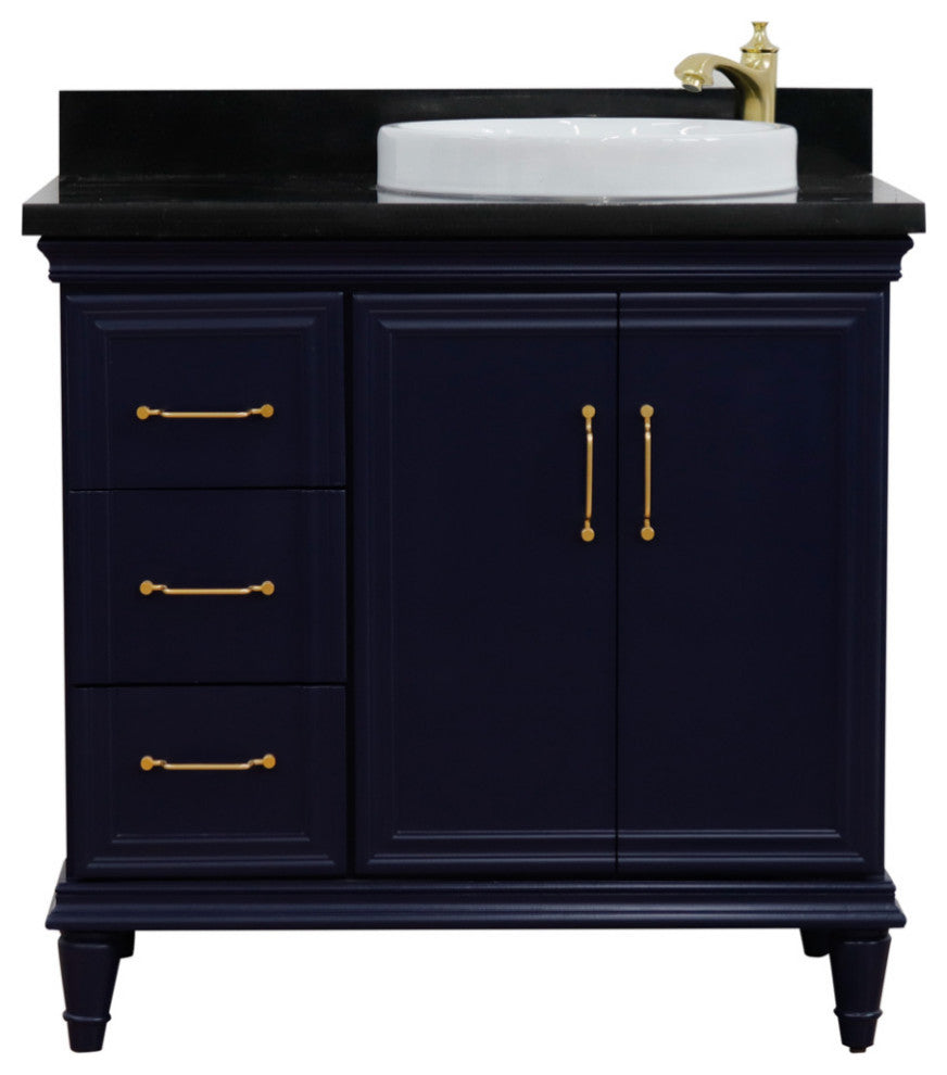 37" Single Vanity, Blue Finish With Black Galaxy
