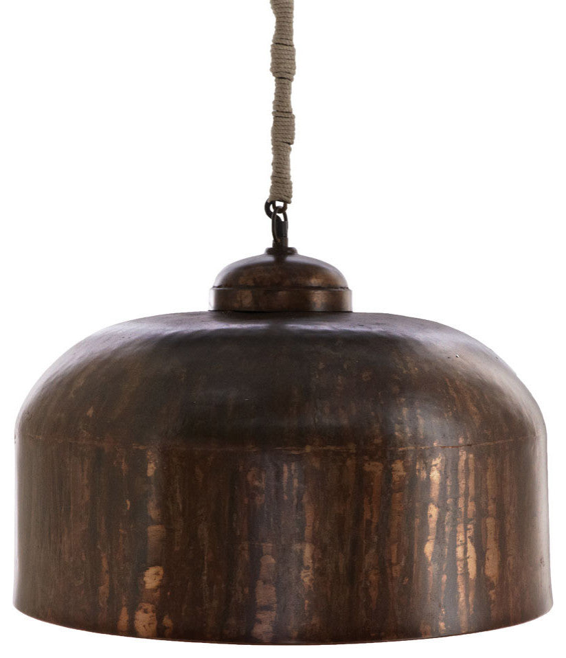 Oxidized Copper Bronze Metal Dome Pendant Light Chandelier Jute 20 inch Shade