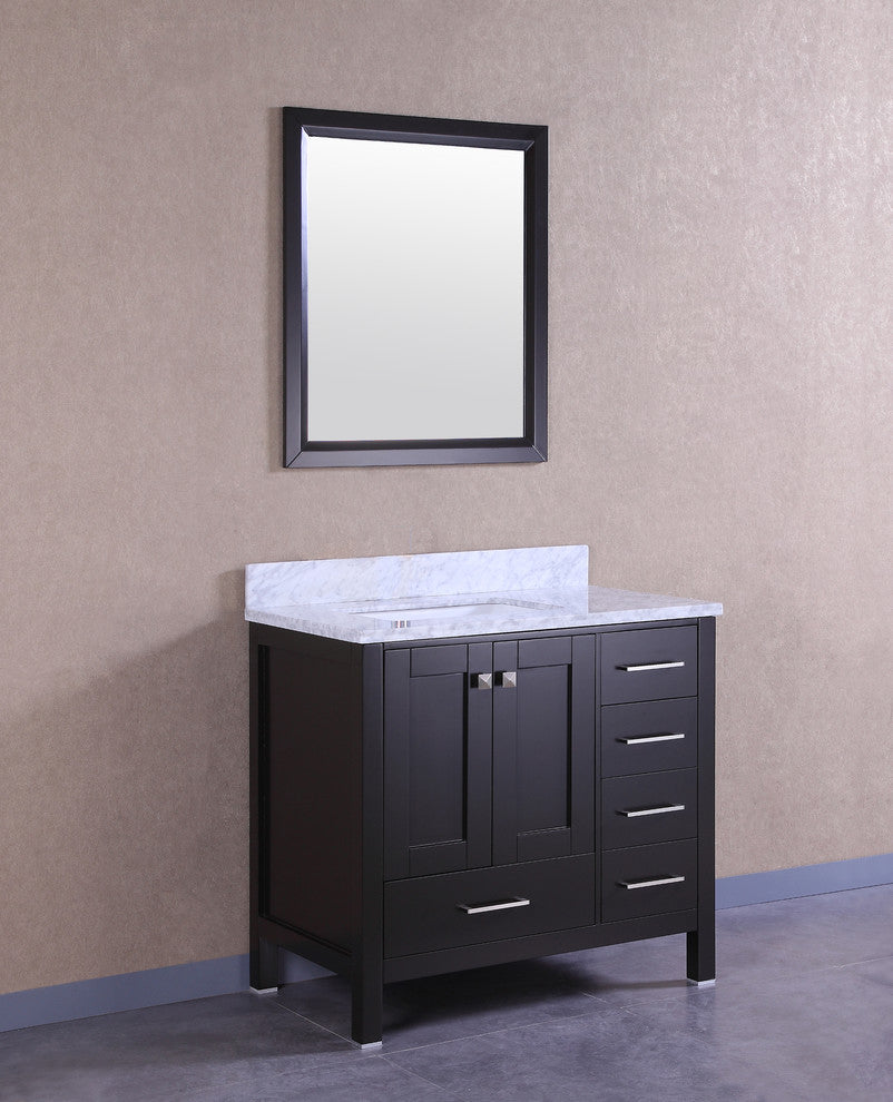 Eviva Aberdeen 36 Transitional Espresso Bathroom Vanity With White Carrera Top