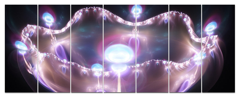 3D Surreal Purple Illustration, Abstract Canvas Art Print, 83"x32", 7 Panels