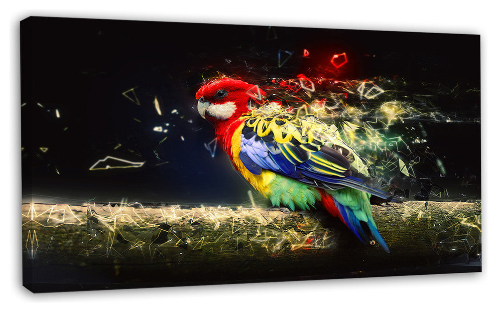 Colorful Parrot on Branch, Animal Canvas Wall Art, 32"x16"