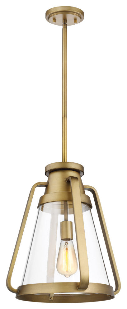Everett 1-Light 14-Inch Pendant, Natural Brass With Clear Glass