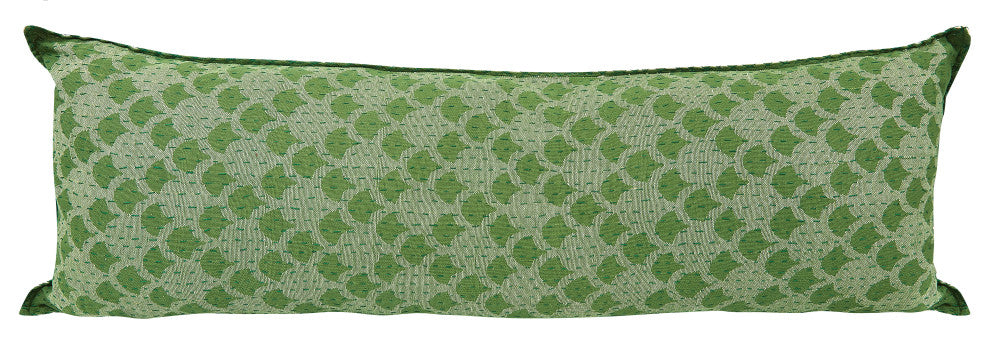 Artisan Hand Loomed Cotton Lumbar Pillow, Green Ginkgo, 16"x48"