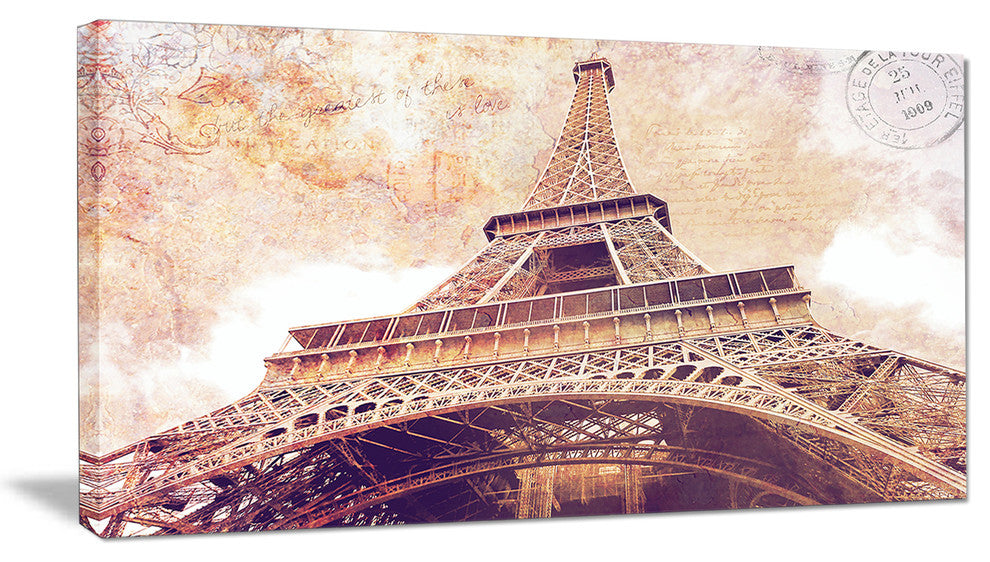 "Paris Eiffel Tower Paris Postcard Design" Cityscape Wall Art, 40"x20"