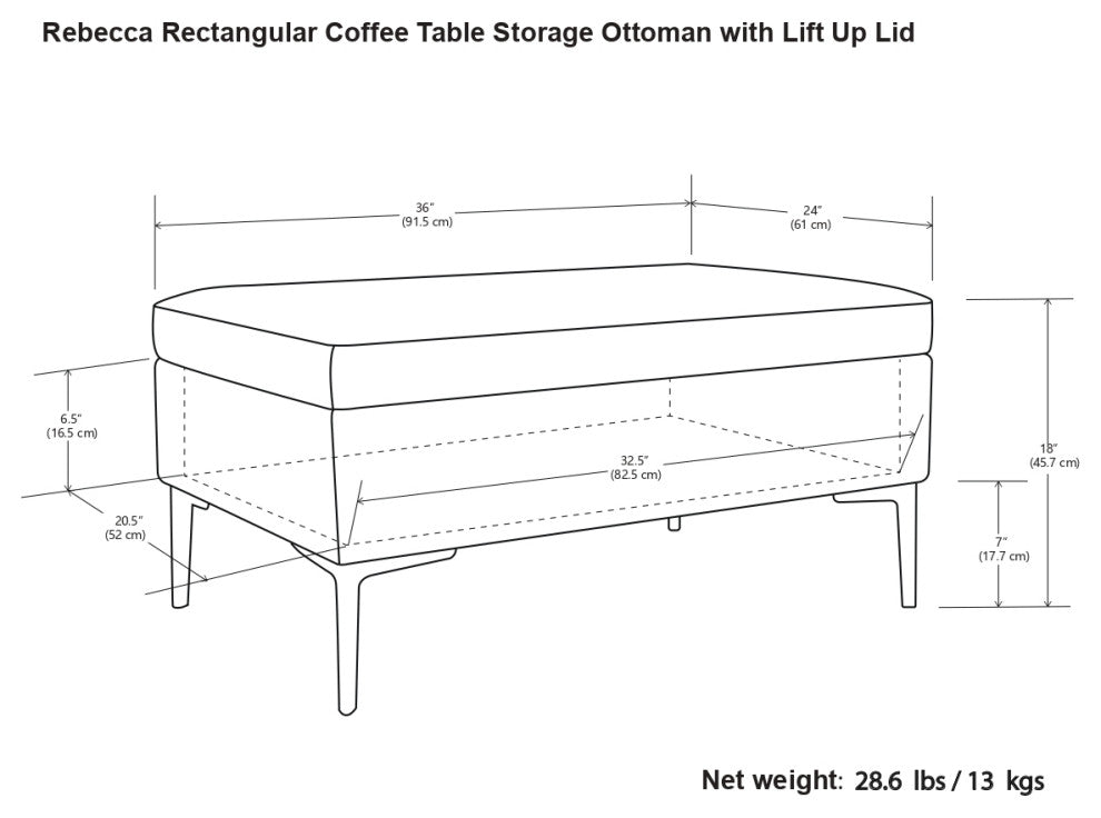 Rebecca Rectangular Coffee Table Storage Ottoman With Lift Up Lid, Distressed