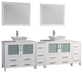 Vanity Art Vanity Set With Vessel Sink, White, 96", Standard Mirror