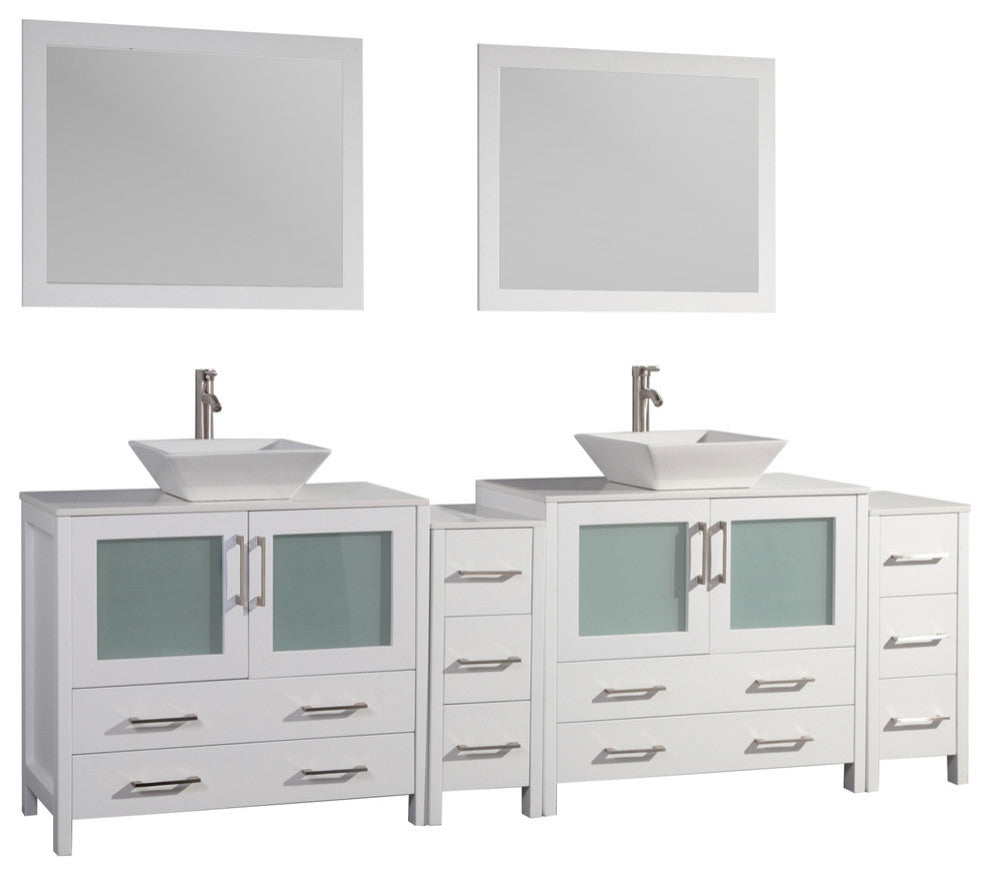 Vanity Art Vanity Set With Vessel Sink, White, 96", Standard Mirror