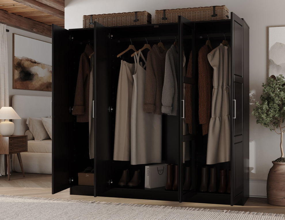 100% Solid Wood Cosmo 4-Door Wardrobe/Armoire/Closet, Java-Mirror