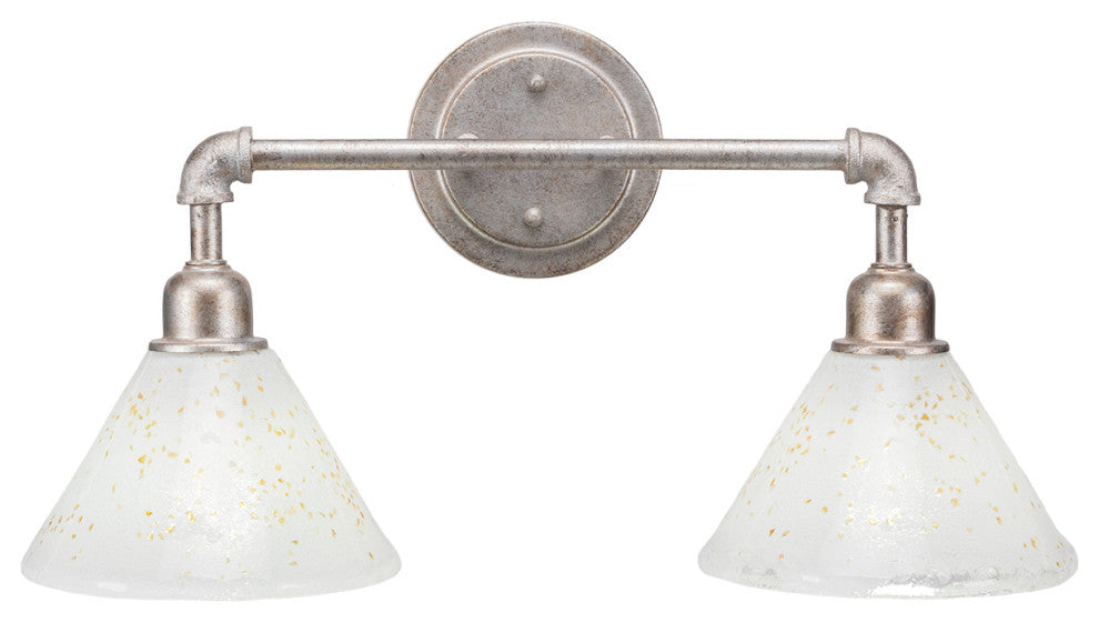 Vintage 2 Light Bath Bar, 7" Gold Ice Glass
