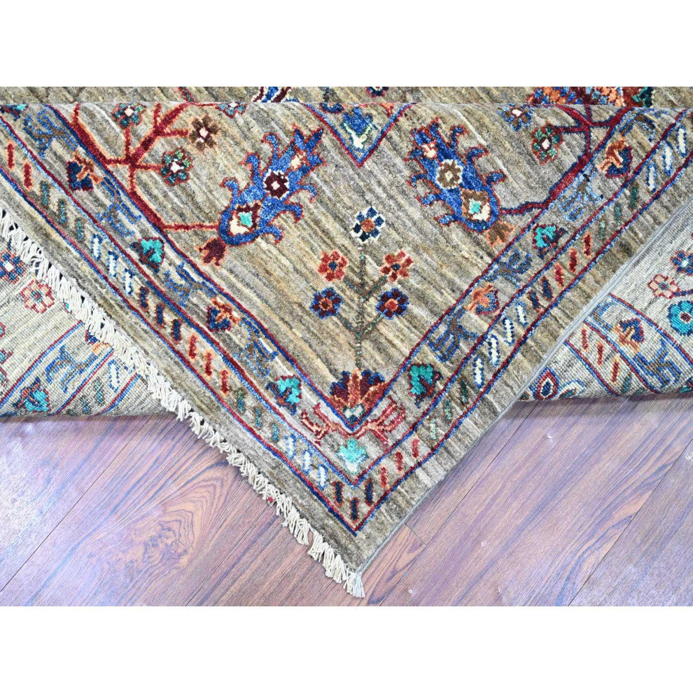 Carbon Gray Hand Knotted Sultani Pomegranate Design Wool Oriental Rug 7'9"x9'6"