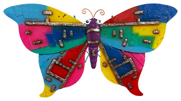 Colorful Metal Butterfly Wall Decor with Purple Body Indoor and Outdoor