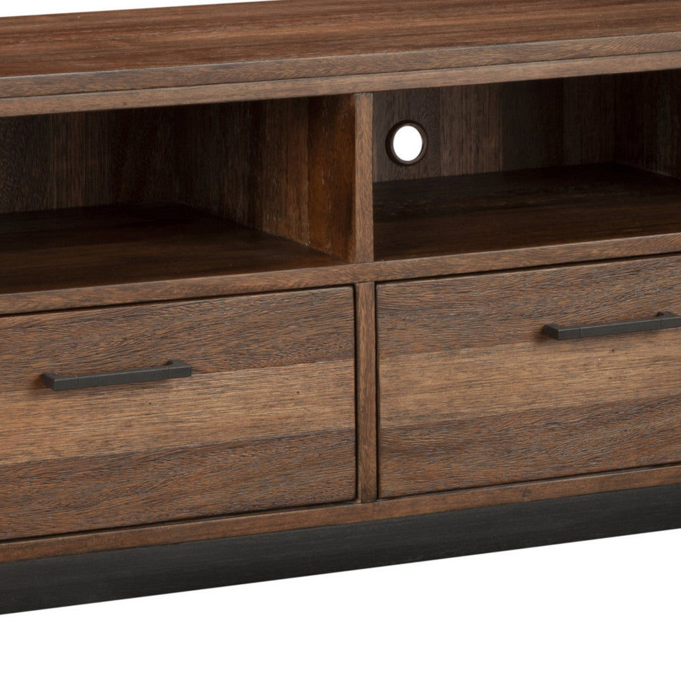 Benzara BM269169 TV Console With 3 Drawers and 3 Compartments, Rustic Brown