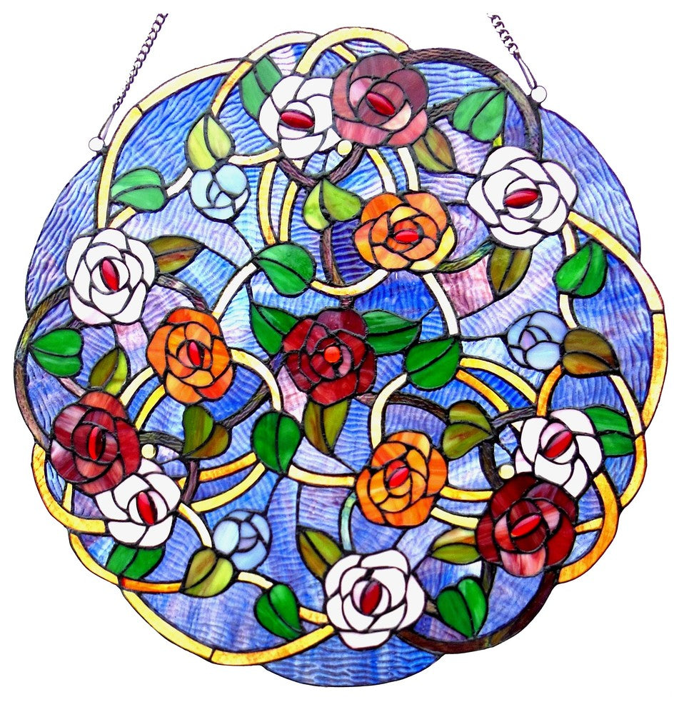 SHREVEPORT, Tiffany-glass Roses Window Panel, 24"