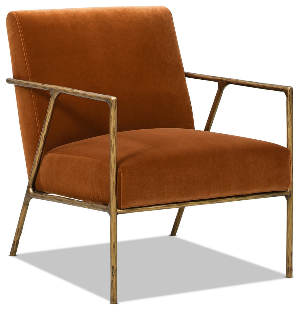 Aerin 24.5" Hammered Brass Accent Arm Chair, Burnt Orange