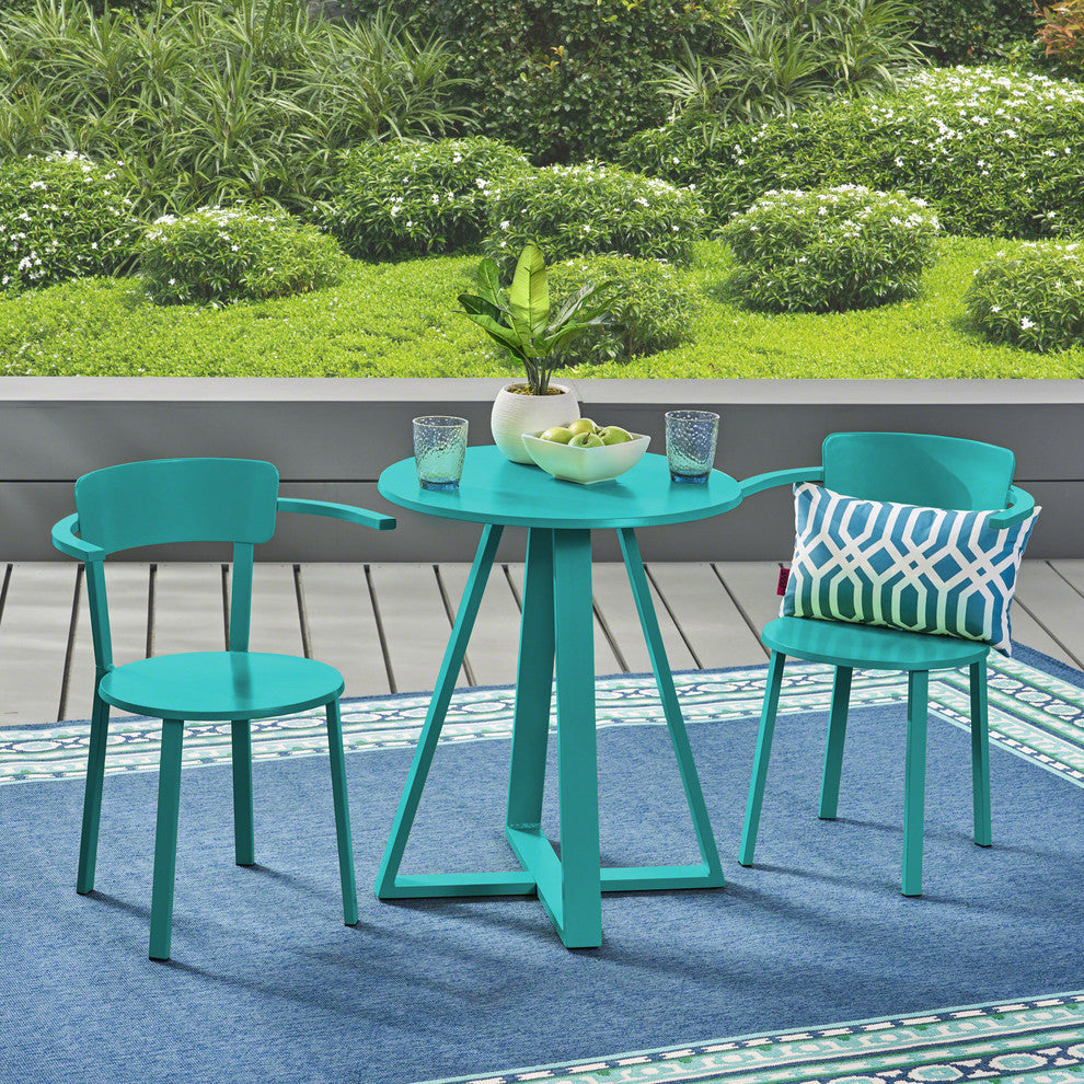 GDF Studio Kate Outdoor Iron Bistro Set, Matte Teal
