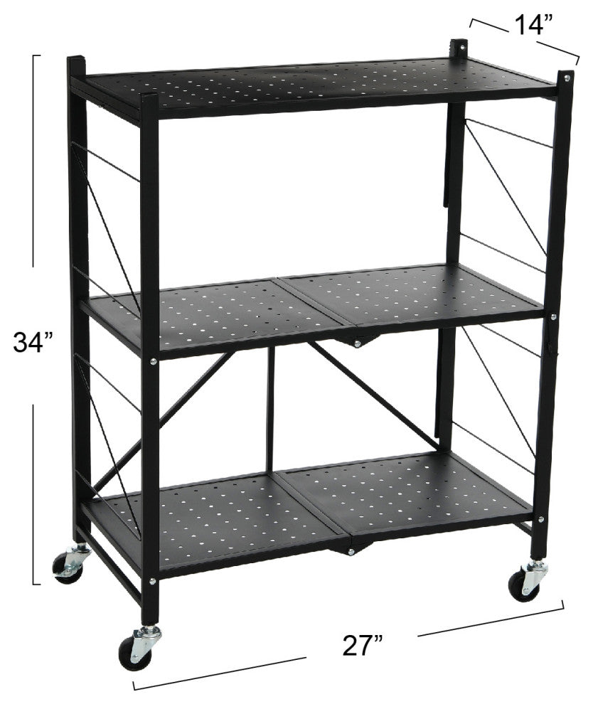 Metal 3-Tier Foldable Utility Rack, Black